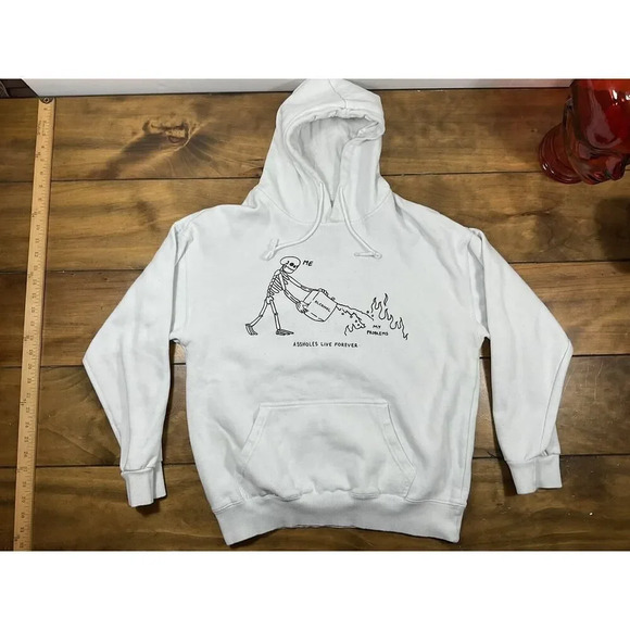 A$$-HOLES LIVE FOREVER Skeleton Alcohol Problem Solver HOODIE Mens Medium - Picture 1 of 6
